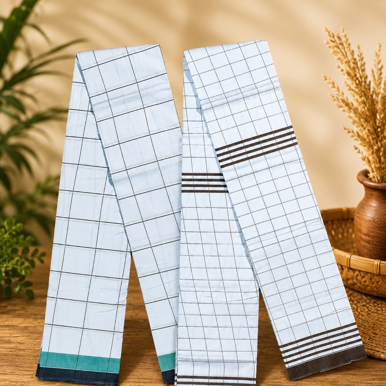 2 Premium Chikan Sutar Khan Lungi Combo Offer